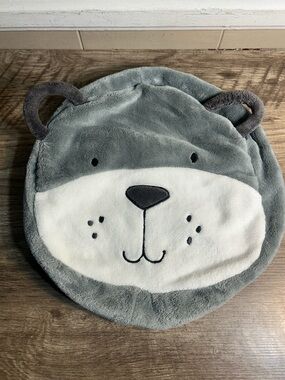 Carter’s Plush Bear Face Round Pillow Cushion - Gray and Cream